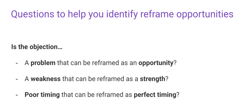 Objection Handling Exercise: Reframe