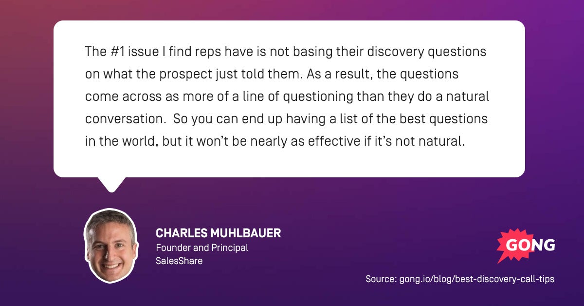Discovery call tip from Charles Muhlbauer