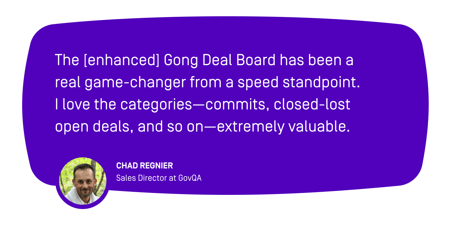 Gong Deal board categories accelerate sales