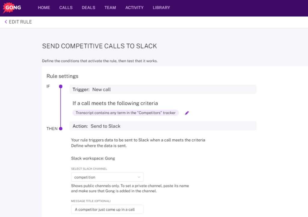 send competitive calls to slack