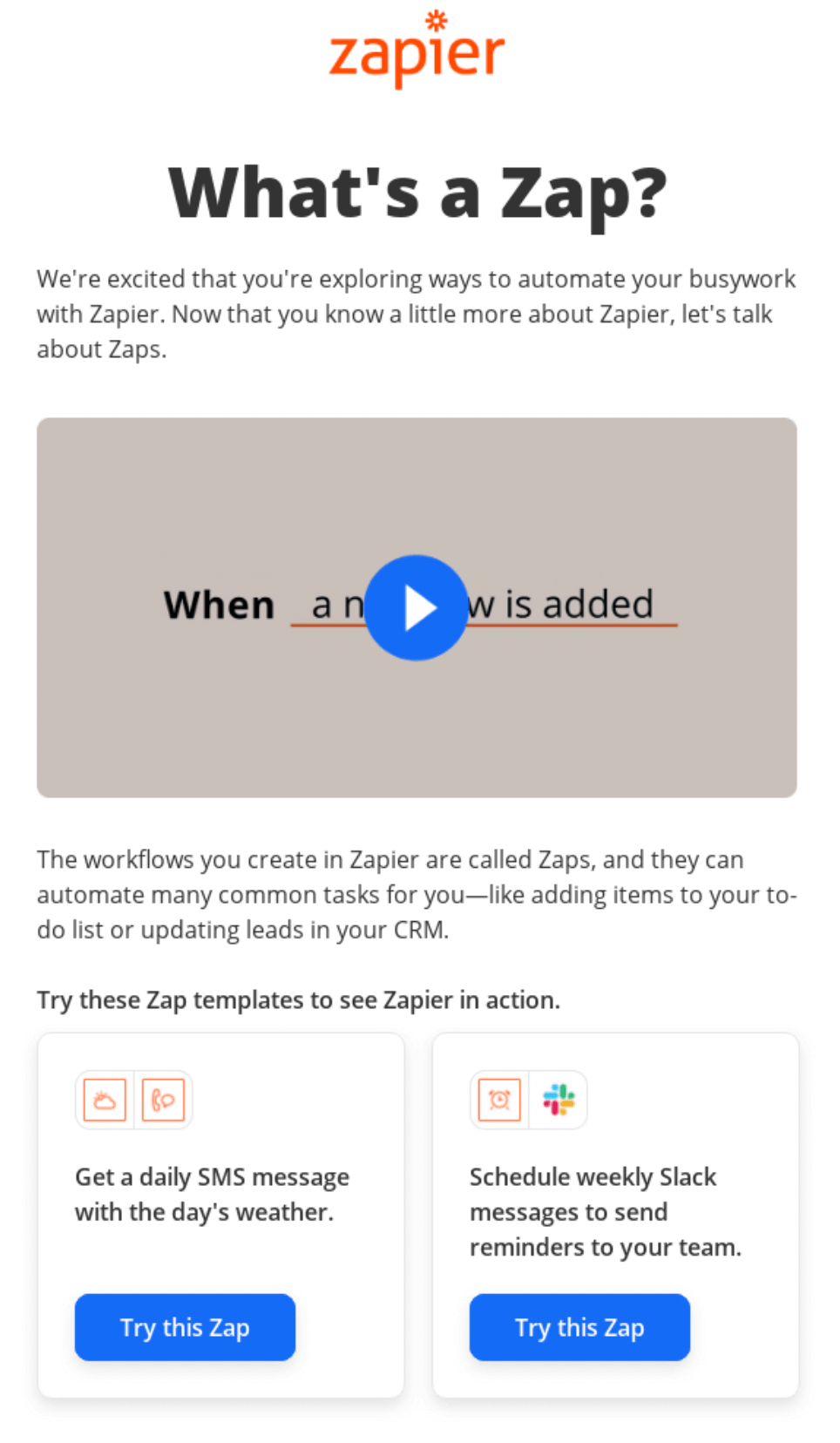 Example of a follow-up email from Zapier
