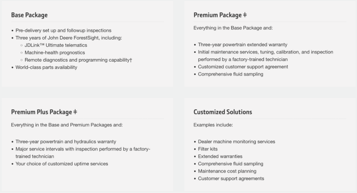 John Deere forestry equipment support packages