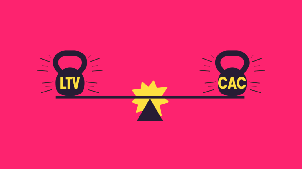 CAC and LTV shown on a balancing scale