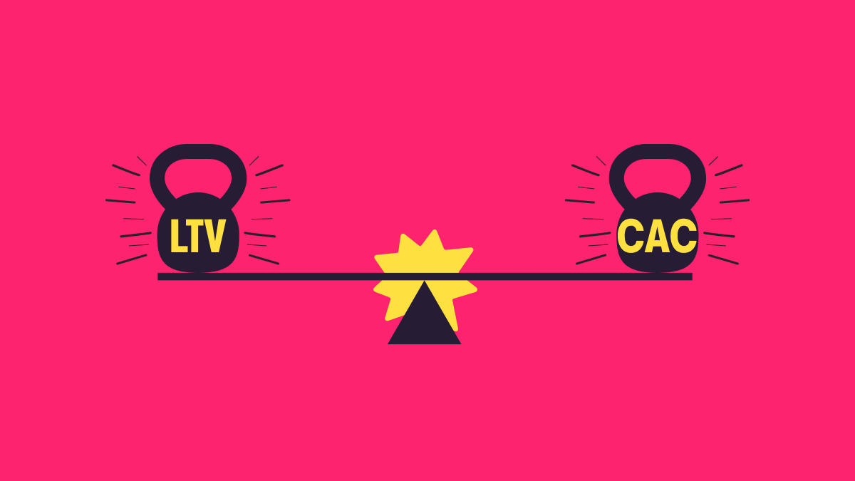 CAC and LTV shown on a balancing scale