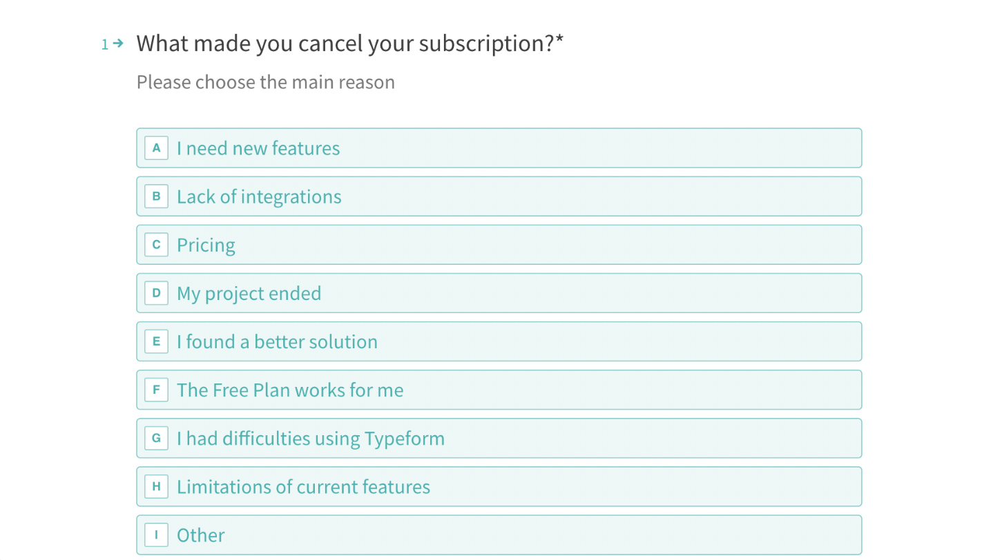 Example of a churn survey