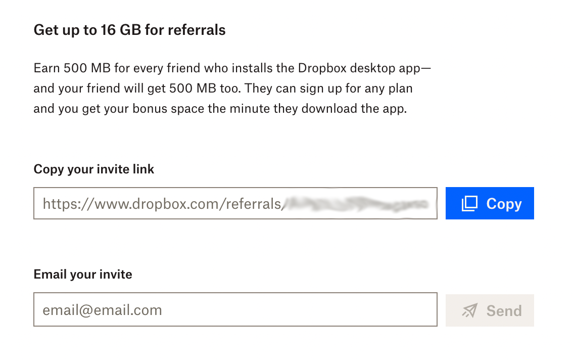 Example of Dropbox's referral program