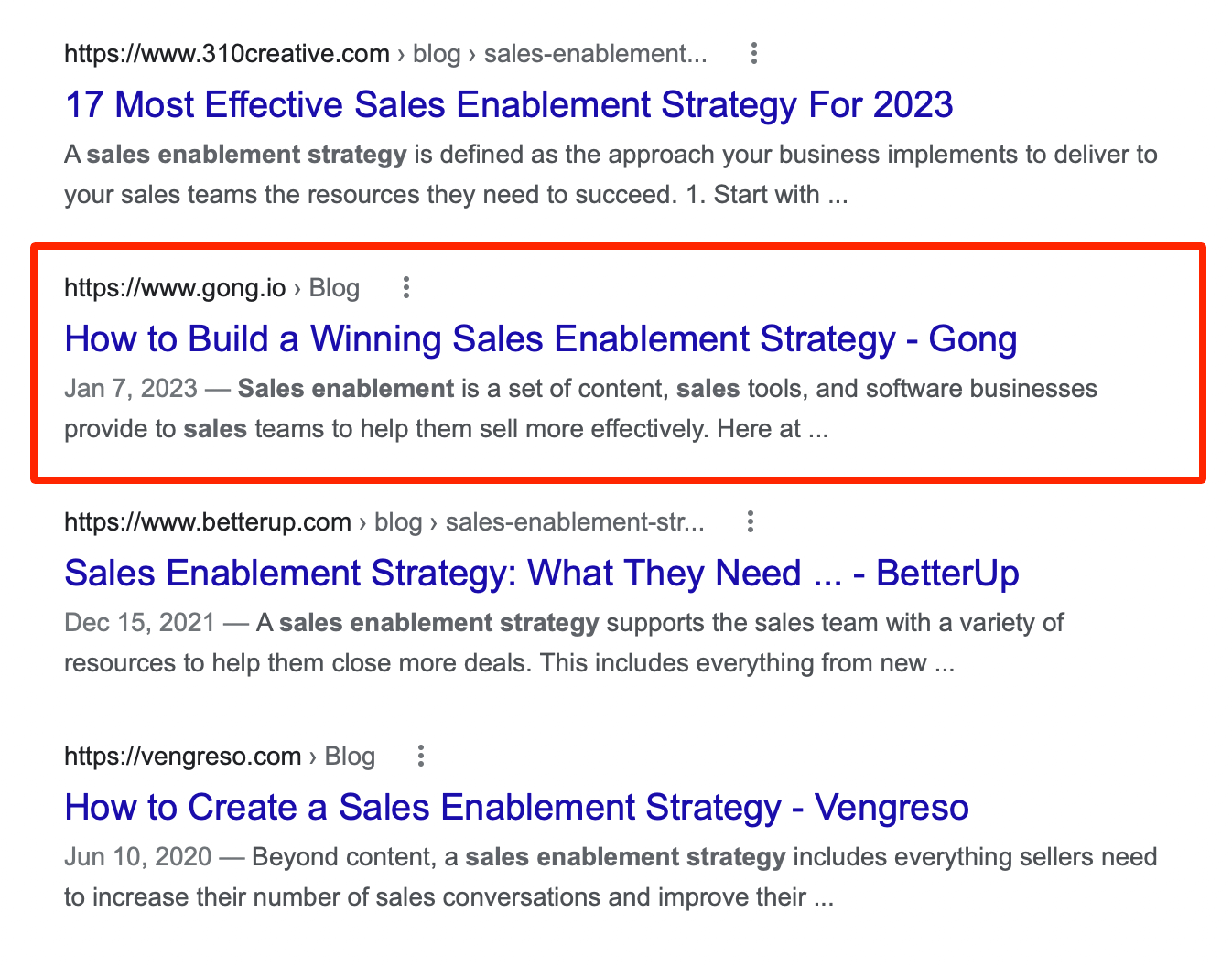 Google search result for sales enablement strategy