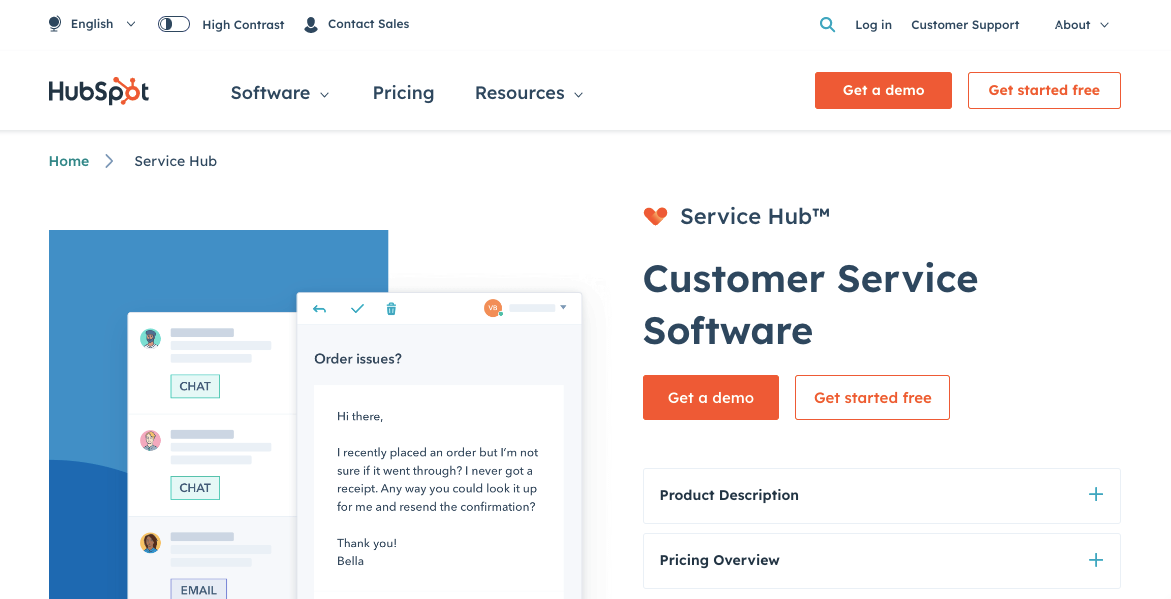 HubSpot Service Hub product page