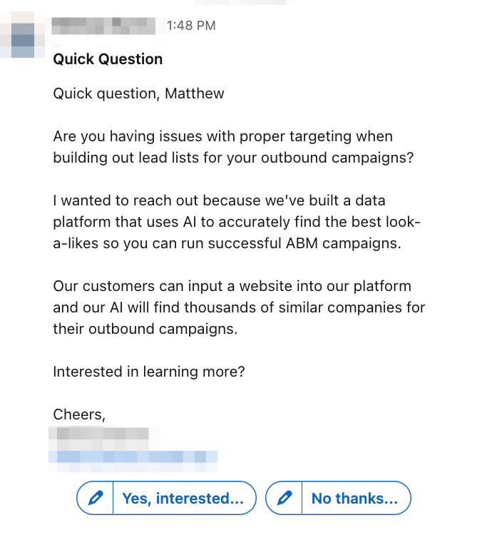 Example of problem/solution LinkedIn InMail