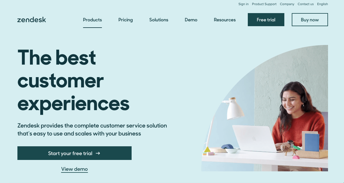 Homepage of Zendesk website